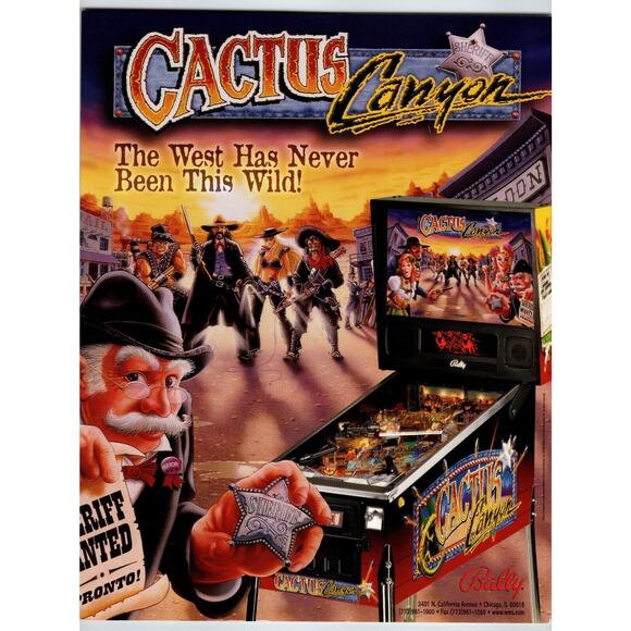 Cactus Canyon Pinball Flyer Original NOS Art 1998 Cowboys Wild Western Vintage - Picture 2 of 3